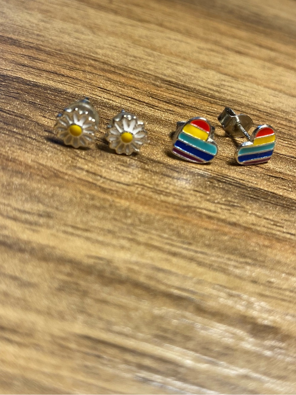 Rainbow Heart and Daisy Stud Earring Set - sterling silver